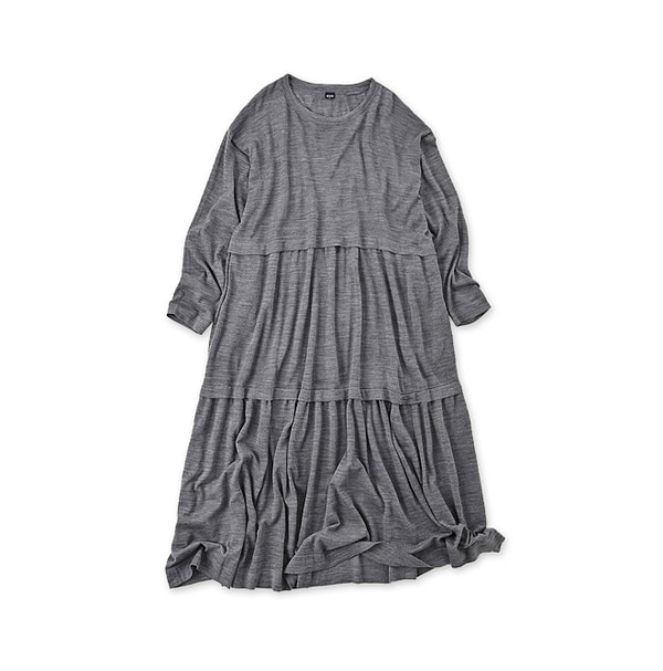 Combed Wool Tenjiku Tiered Dress Gray