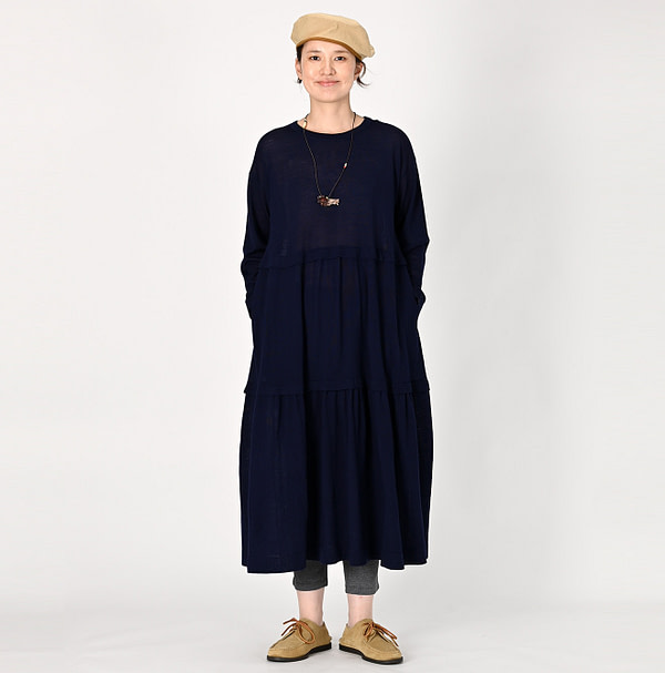 Combed Wool Tenjiku Tiered Dress Female Model