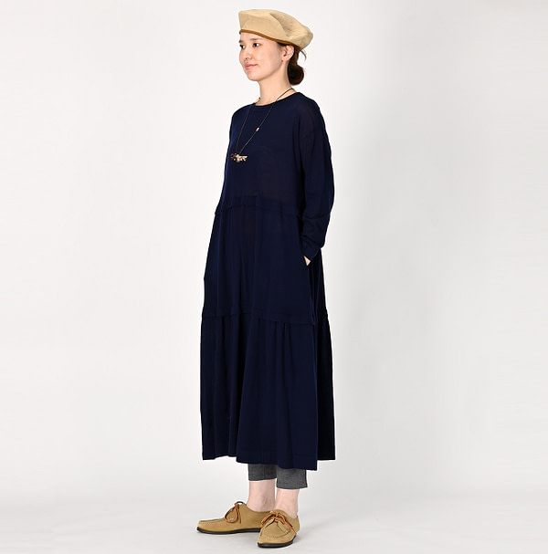 Combed Wool Tenjiku Tiered Dress Female Model