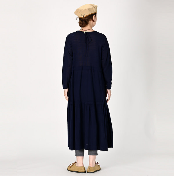 Combed Wool Tenjiku Tiered Dress Female Model