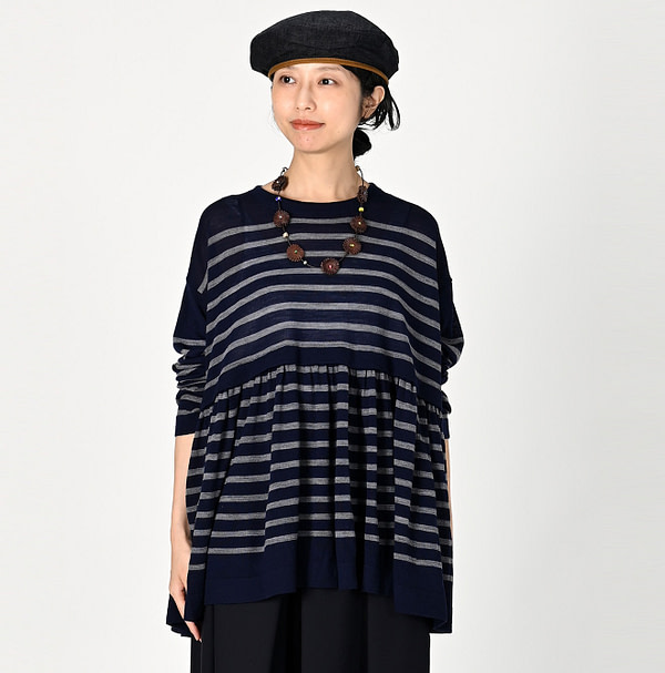 Combed Wool Tenjiku Basque Tiered Tunic Female Model