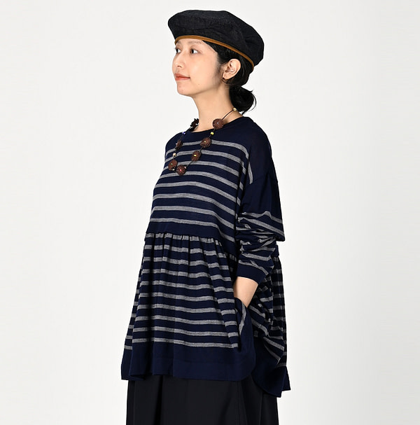 Combed Wool Tenjiku Basque Tiered Tunic Female Model