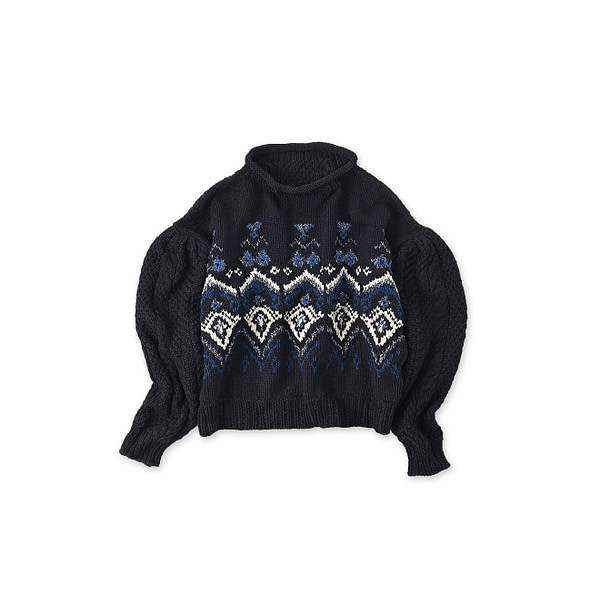 Indigo Nordic x Aran Puff Sweater Indigo