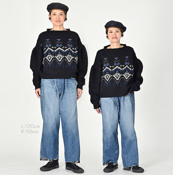 Indigo Nordic x Aran Puff Sweater Female Models