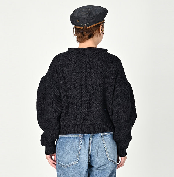 Indigo Nordic x Aran Puff Sweater Female Model