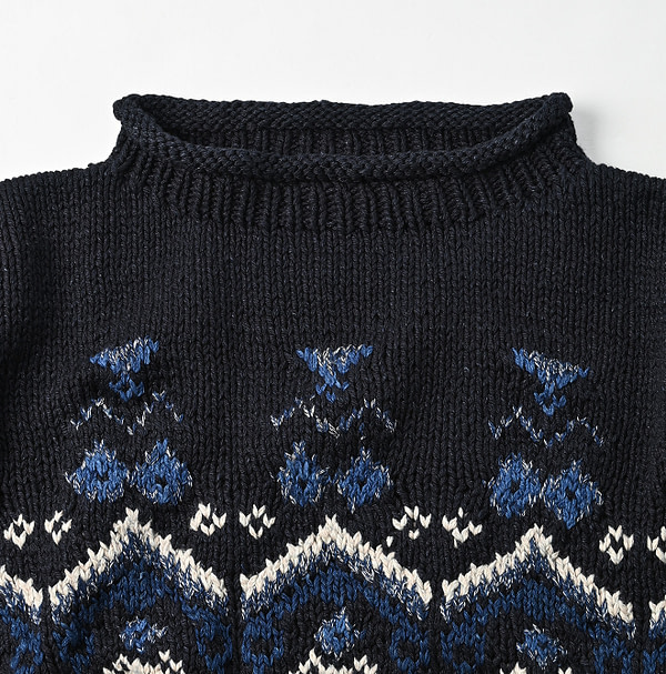 Indigo Nordic x Aran Puff Sweater Detail