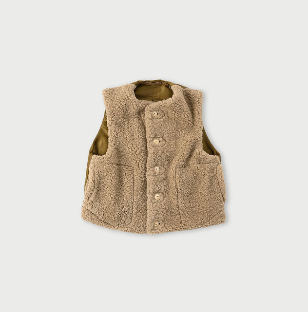 Wool Boa x Nylon Vest Beige