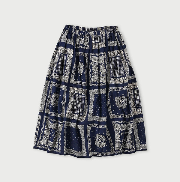 Bandana Mix Print Easy Gather Skirt Navy