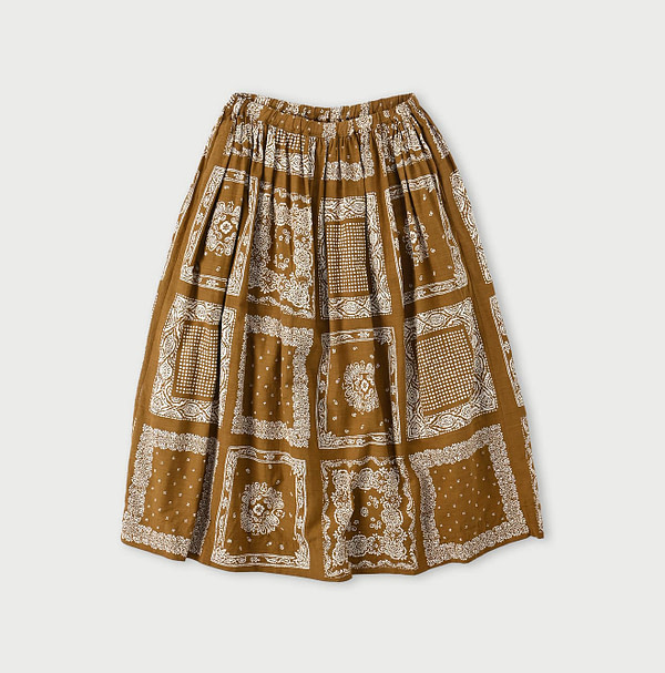 Bandana Mix Print Easy Gather Skirt Golden Brown