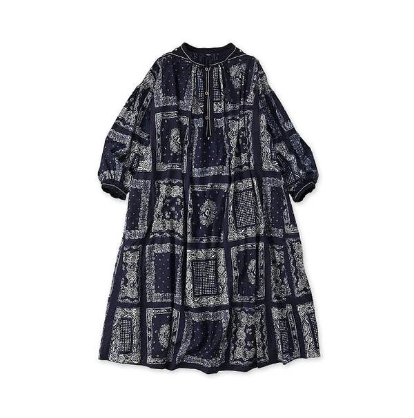 Indigo Bandana Mix Print Smock Dress Indigo