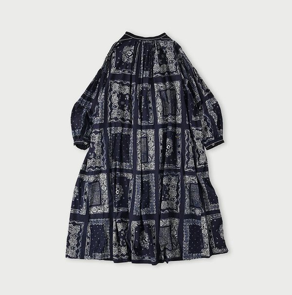 Indigo Bandana Mix Print Smock Dress Back