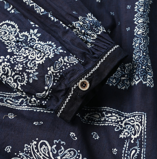 Indigo Bandana Mix Print Smock Dress Detail