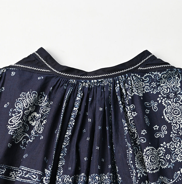 Indigo Bandana Mix Print Smock Dress Detail