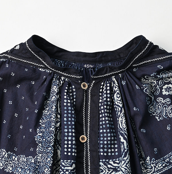 Indigo Bandana Mix Print Smock Dress Detail