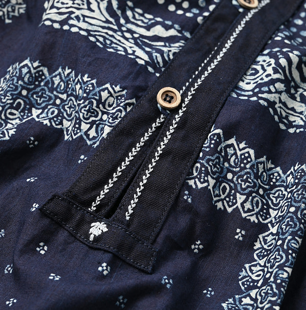 Indigo Bandana Mix Print Smock Dress Detail