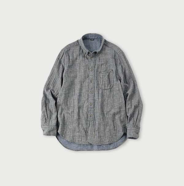 Indigo Fuwafuwa Double Woven 908 Loafer Button Down Shirt Glen Check