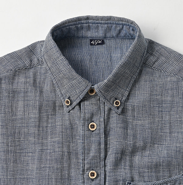 Indigo Fuwafuwa Double Woven 908 Loafer Button Down Shirt Detail