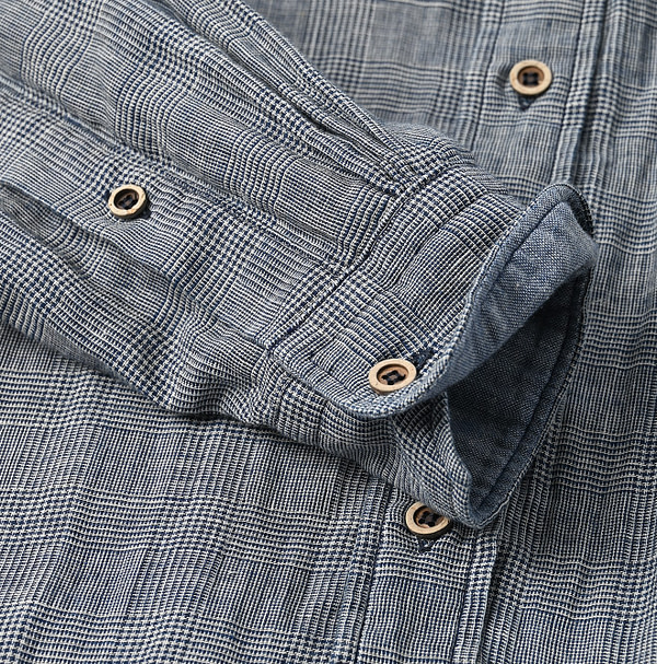 Indigo Fuwafuwa Double Woven 908 Loafer Button Down Shirt Detail