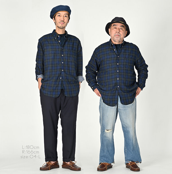 Indigo Fuwafuwa Double Woven 908 Loafer Button Down Shirt Male Models