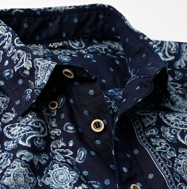 Indigo Paisley Dot Stripe Print 908 Loafer Shirt Detail