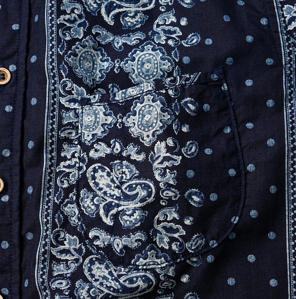 Indigo Paisley Dot Stripe Print 908 Loafer Shirt Detail