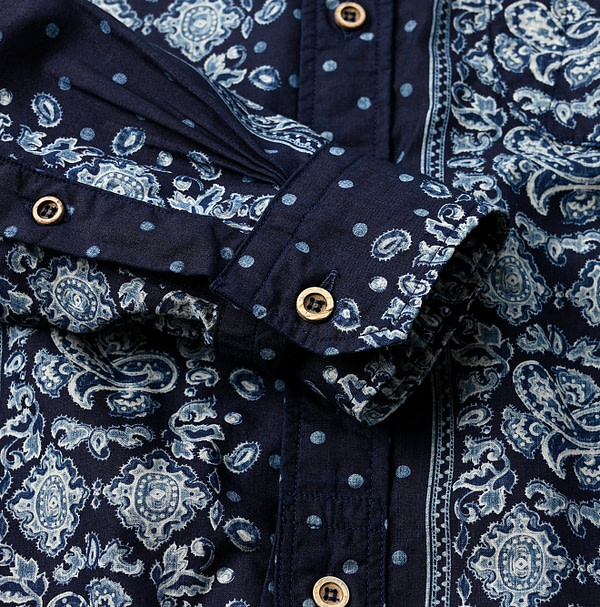 Indigo Paisley Dot Stripe Print 908 Loafer Shirt Detail