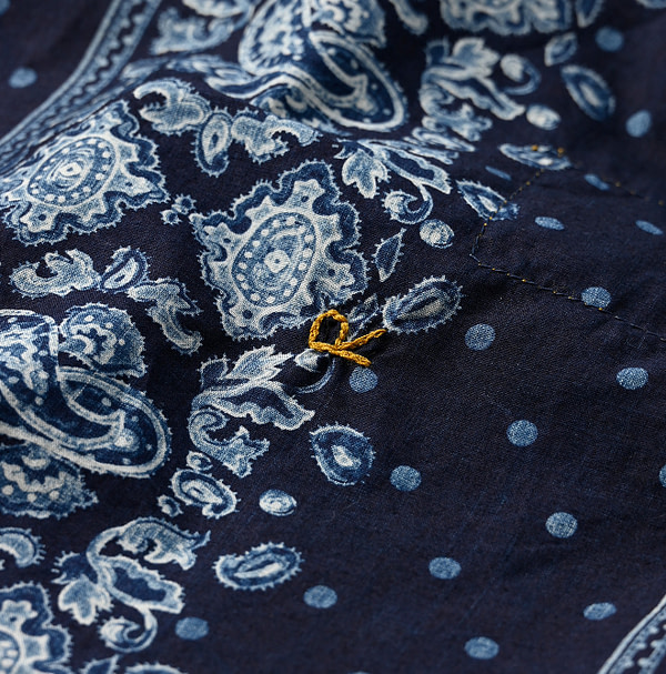 Indigo Paisley Dot Stripe Print 908 Loafer Shirt Detail