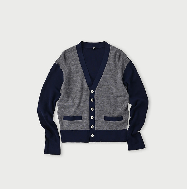 Combed Wool 908 Rib Cleric Cardigan Gray Top Base