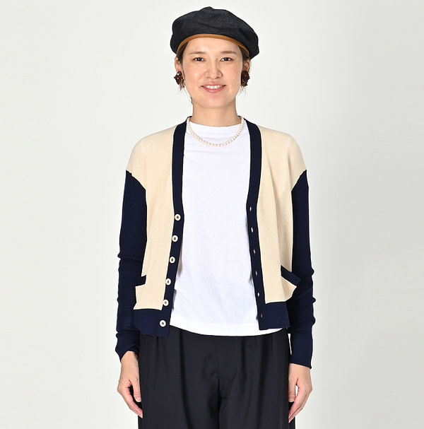 Combed Wool 908 Rib Cleric Cardigan Female Model