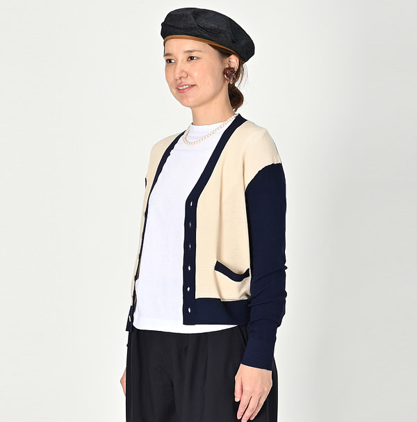Combed Wool 908 Rib Cleric Cardigan Female Model