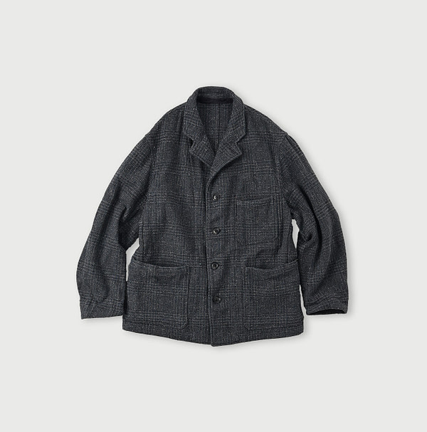 Indigo Cotton Tweed Work Jacket Indigo Glen Check