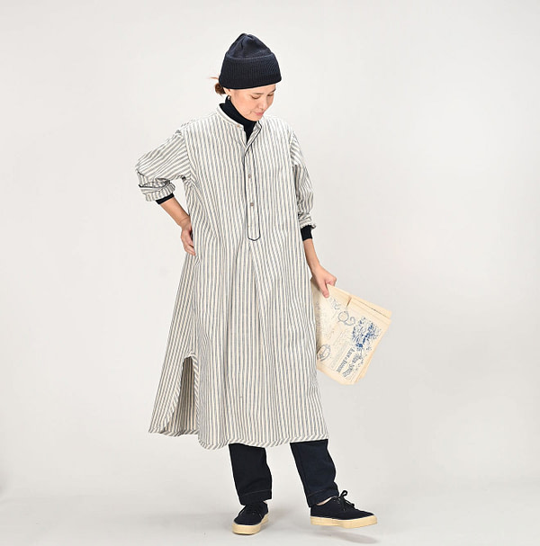 Dungaree Stripe Pajama Dress Female Model