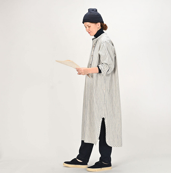 Dungaree Stripe Pajama Dress Female Model