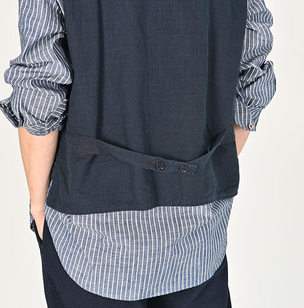 Indigo Futatabi 6.5 Sumi Ai 908 Stand Collar Vest Nou Male Model