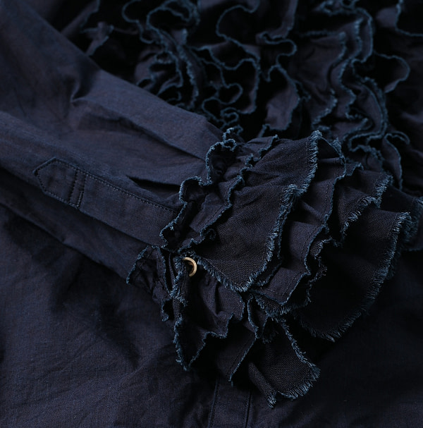 Indigo Batiste x Gauze Frill Blouse Detail