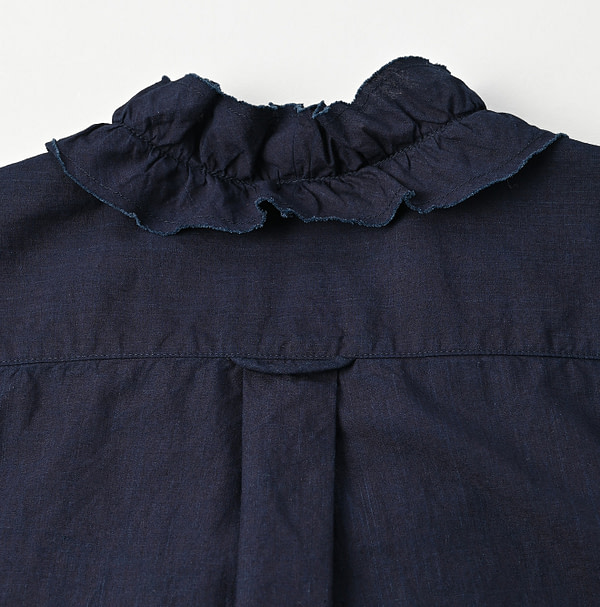 Indigo Batiste x Gauze Frill Blouse Detail