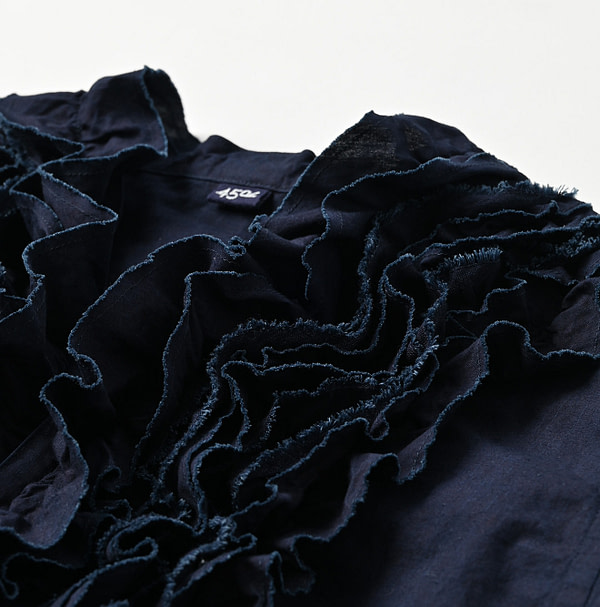 Indigo Batiste x Gauze Frill Blouse Detail