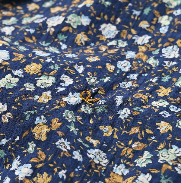 Indian Khadi Flower Print Smock Blouse Detail