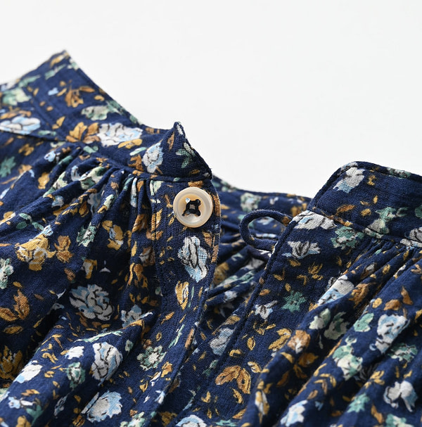 Indian Khadi Flower Print Smock Blouse Detail