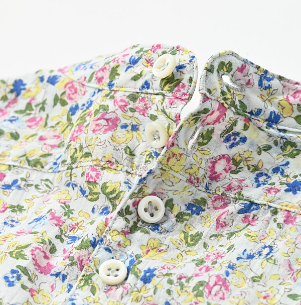 Indian Khadi Flower Print Ribbon Blouse Detail