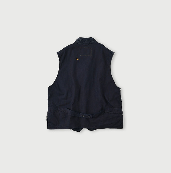 Indigo Cotton Tweed 908 Stand Vest Back