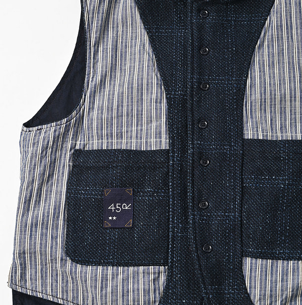 Indigo Cotton Tweed 908 Stand Vest Detail