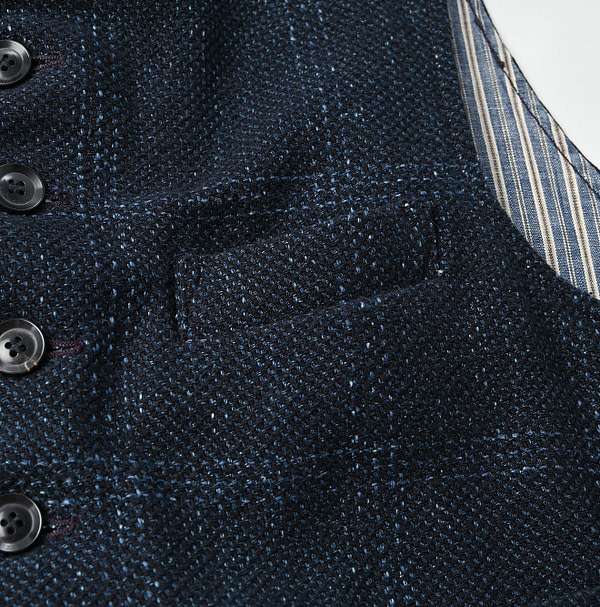 Indigo Cotton Tweed 908 Stand Vest Detail