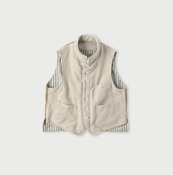 Cotton Flannel 908 Stand Collar Vest Antique White