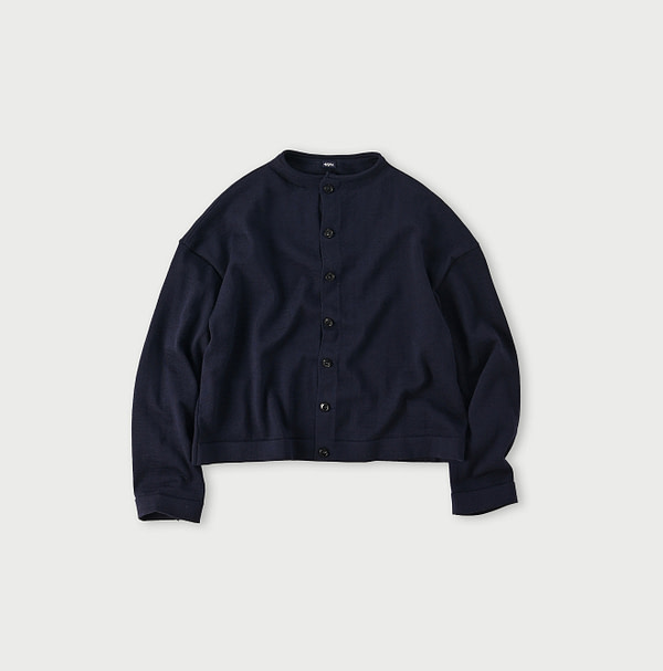 US Mou Knitsew Square Cardigan Navy Top