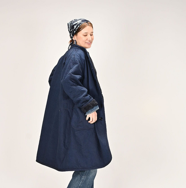 Omugi Denim 908 Lining Boa Coat Female Model