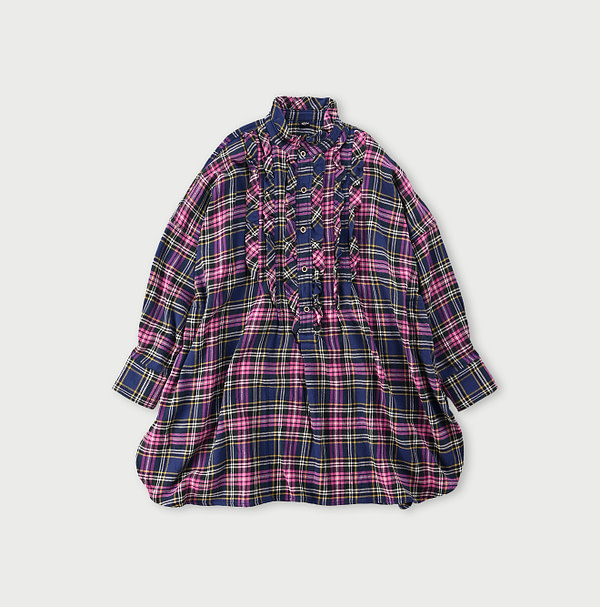 Indian Flannel Frill Tunic Pink Tartan