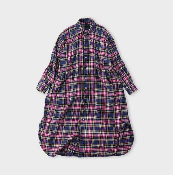 Indian Flannel Big Shirt Dress Pink Tartan