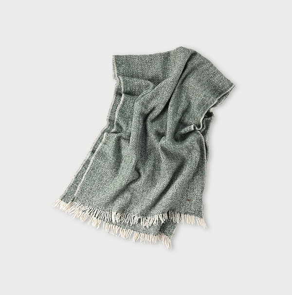 Indian Merino Cashmere Herringbone Stole Green