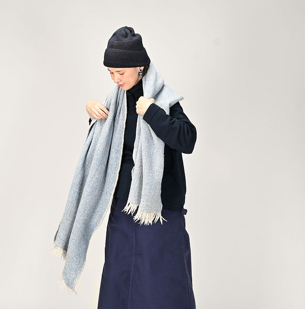 Indian Merino Cashmere Herringbone Stole Female Model